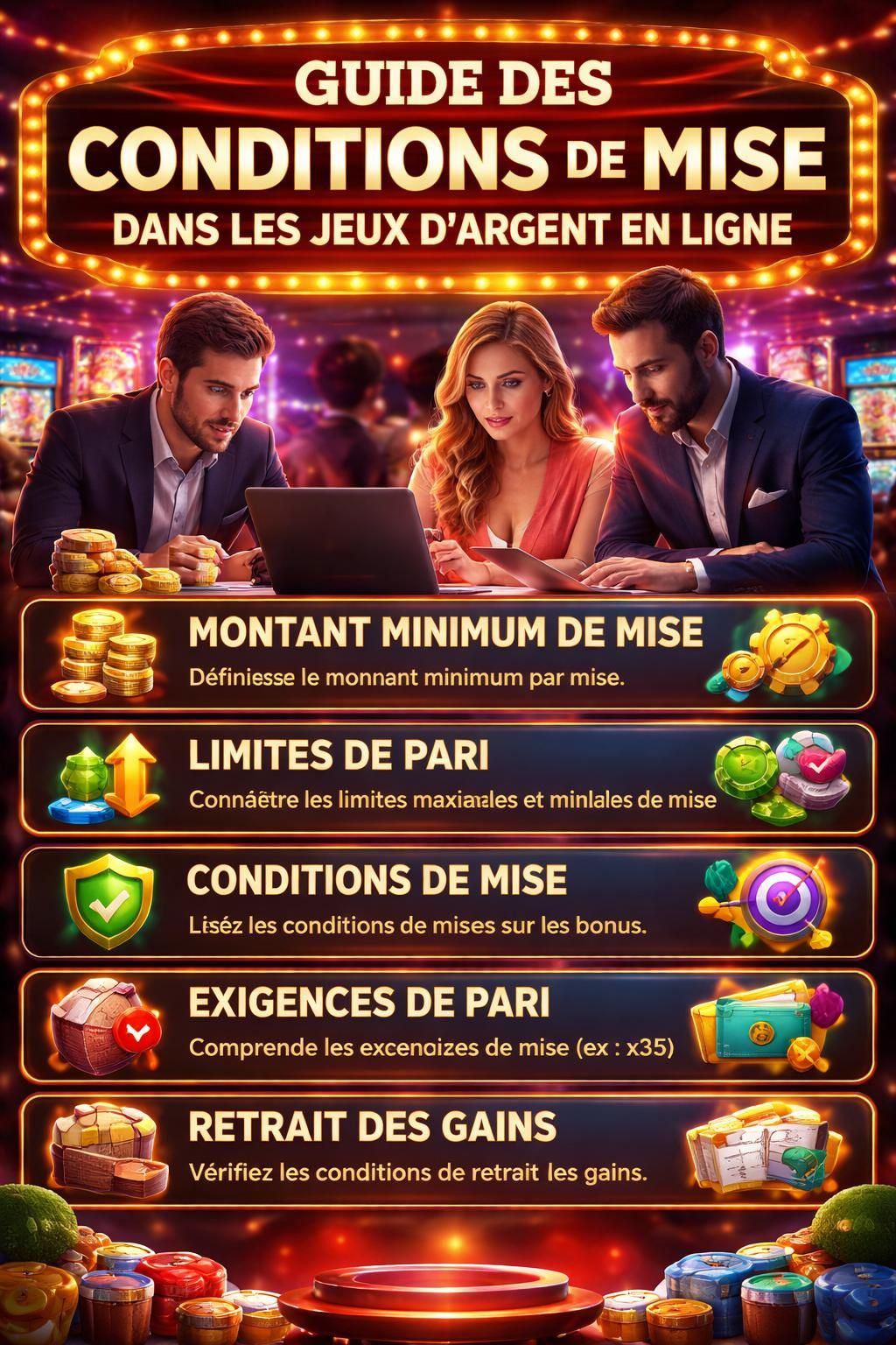 découvrez notre guide complet sur les conditions de mise pour bien comprendre les règles et maximiser vos gains dans les jeux d'argent en ligne.